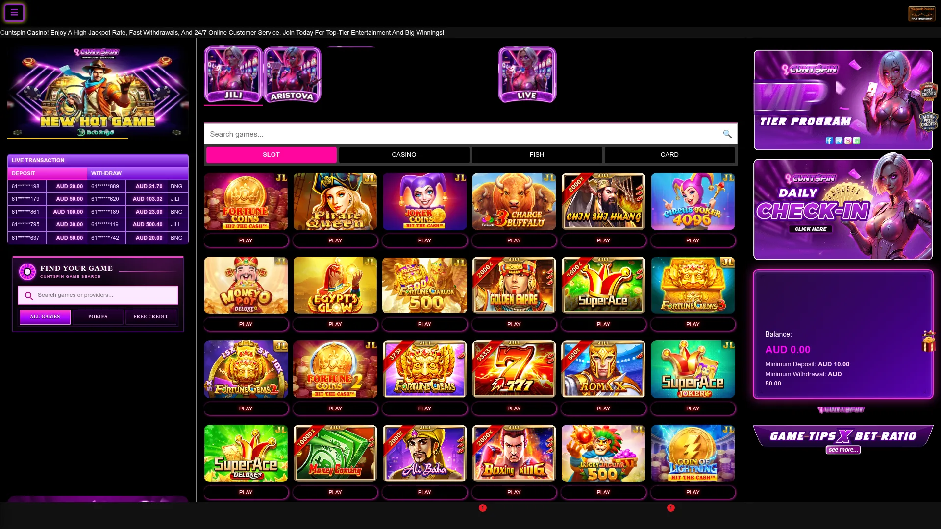 Cuntspin Casino desktop screenshot